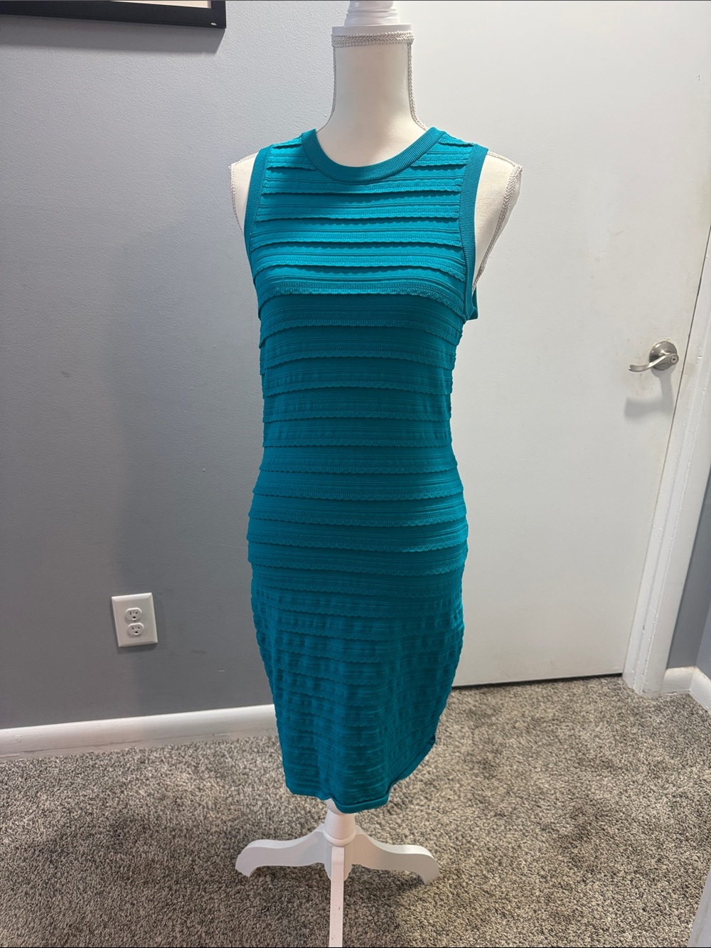 Michael Kors Teal Sleeveless Ribbed Midi Dress Size M